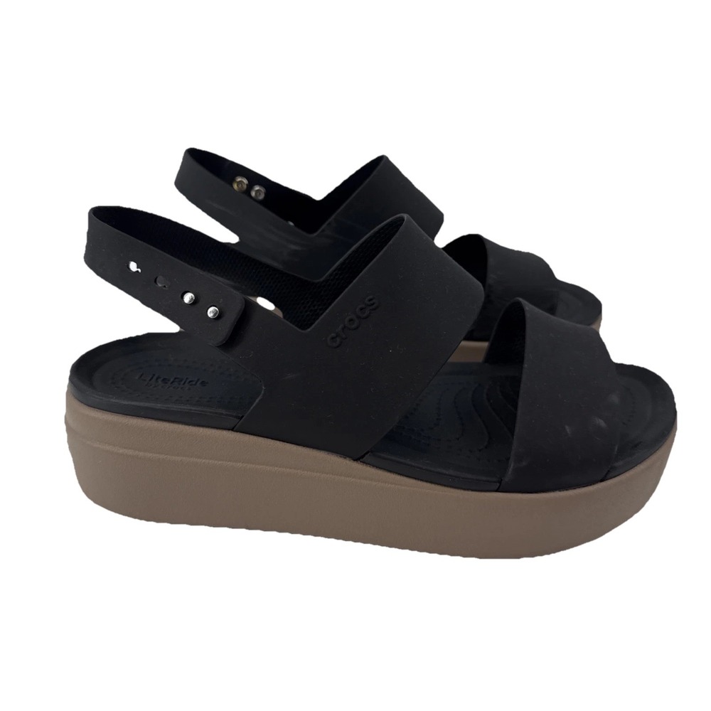Crocs Brooklyn Low Wedge Platform Sandals Women 9 Black Cashew Strappy Slingback